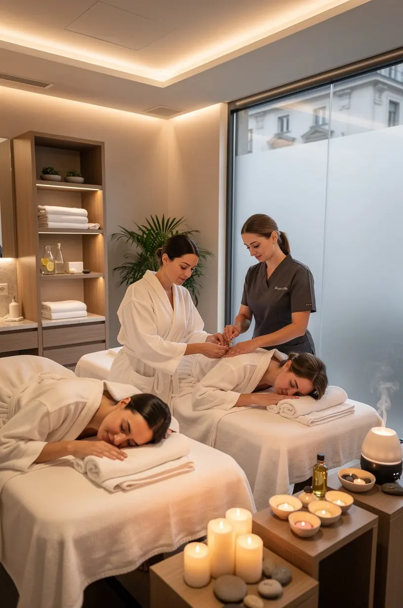 Person bei entspannender Aromatherapie in einem stilvollen Spa-Raum